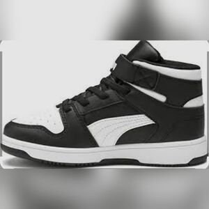 Kid's Puma Rebound Black and White High-Top Basketball Sneakers Shoes